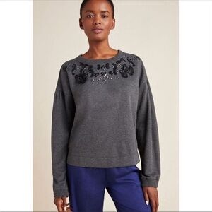 Anthropologie Maeve Tallie Beaded Sweatshirt Gray XS
